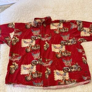 Men's Red Motorcycle Print Casual Button-Down Shirt